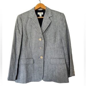 VTG Y2K TALBOTS 100% Irish LINEN Sz 8P SUMMER GRAY BLAZER JACKET Neutral office
